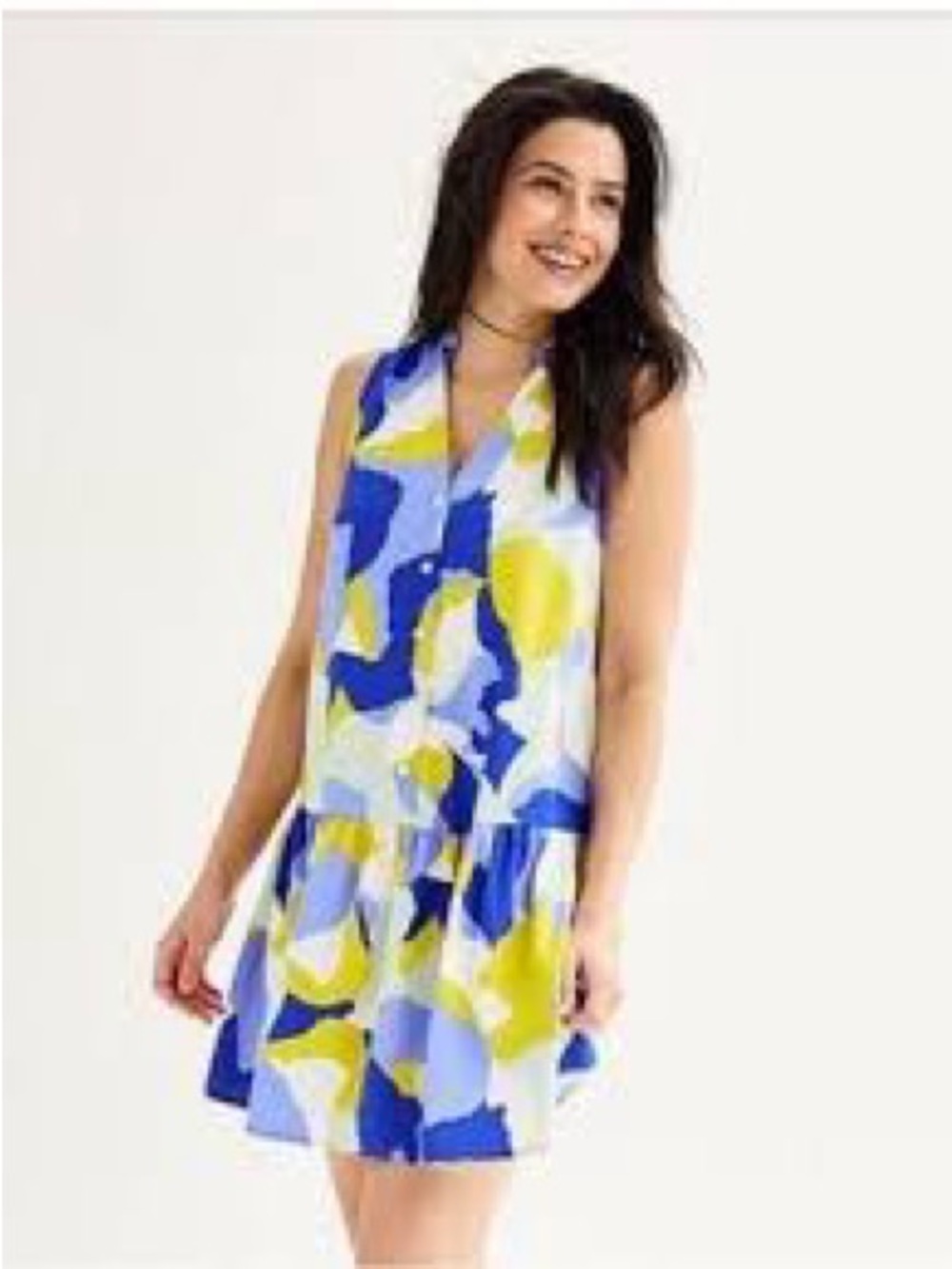 Nine West Multi-Color Abstract Print Dress - Blue, Yellow, Green